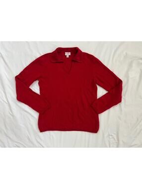 Charter Club women’s size large red collared v neck cashmere sweater